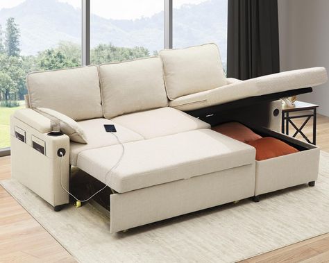 PRICES MAY VARY. 3 Storage Space: Sofa sleeper has 3 hidden storage that can fit blankets, pillows, and more, which Maximize your living space and stay it tidy and organized. Convertible Sofa Bed: Converts between sofa and bed with a simple pull out, making it perfect for overnight guests,small apartment, dorms, studios, office, residential theater room. Reversible Chaise: Customize your space with a reversible chaise that can be oriented to the left facing or right, facing making it perfect for Sofa Bed Queen, Fold Out Couch, Loveseat Sofa Bed, Sleeper Couch, Living Room Furniture Styles, Pull Out Couch, Modern Sofa Bed, Sectional Sleeper Sofa, Sofa Bed With Storage