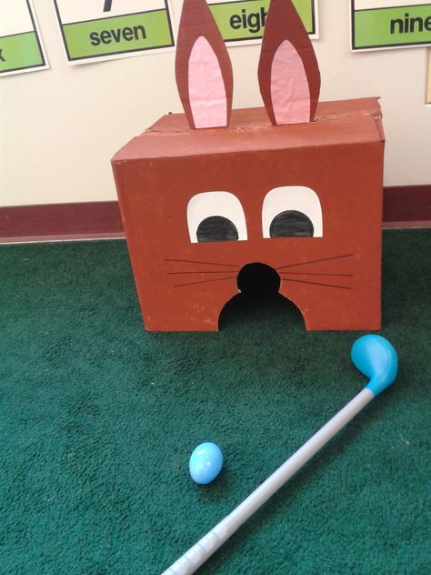 Easter Bunny Golf - fun preschool Easter activity - great for a preschool Easter Party or just a new indoor spring activity Easter Activities For Preschool, Preschool Easter, Easter Games For Kids, Easter Party Games, Easter Party Food, Easter Preschool, Easter Activities For Kids, Easter Event, Easter Games