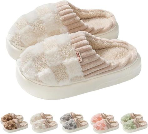 Checkered Slipper House Slippers for Women Men Plush Warm Fuzzy Slippers Flyffy Bedroom Shoes Indoor Slip On Bedroom Slippers, Soft Slippers, Home Slippers, Winter Slippers, Slippers For Women, Fuzzy Slippers, Warm Slippers, Slippers Cozy, House Shoes