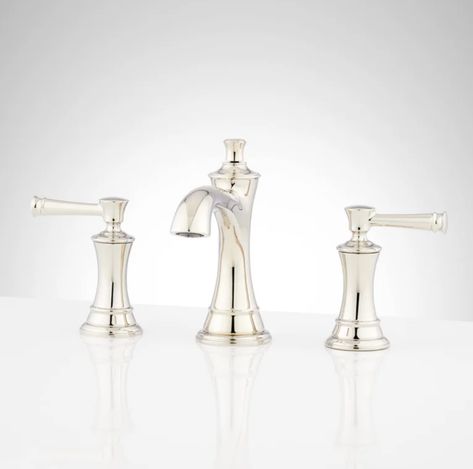 Signature Hardware Bathroom, Polished Nickel Faucet, Widespread Faucet, Roman Tub Faucets, Vessel Faucets, Roman Tub, Widespread Bathroom Faucet, Brass Faucet, Tub Filler