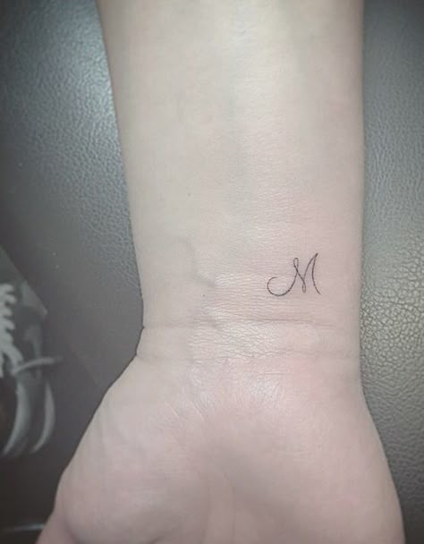 single needle tattoos                                                                                                                                                                                 More Tattoo M Letter, Letter M Tattoo Designs, M Tattoo Design, Tiny Initial Tattoo, Letter M Tattoo Ideas, Letter M Tattoo, Letter M Tattoos, Initial Tattoos, M Tattoo