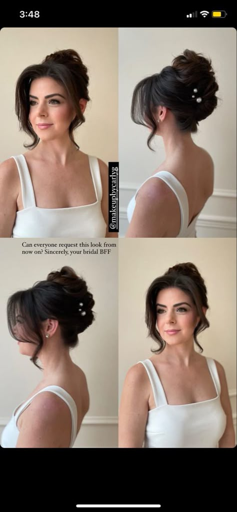 Wedding Updos For Backless Dress, Pleat Hairstyles Updo, Voluminous Bun Wedding, Wedding Hairstyles For Bride Strapless Dress, Simple Wedding Hair Pieces, Wedding Hairstyles Updo Elegant Brunette, Short Hairstyle For Engagement Bride, 2023 Wedding Hair Updo, Face Framing Bridal Updo