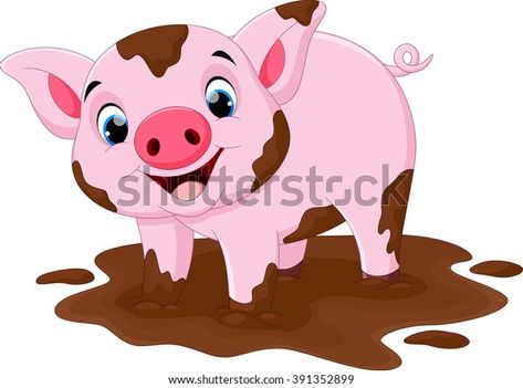 Muddy Pigs, Farm Animal Quilt, Mud Puddle, Pig In Mud, Pig Clipart, Farm Preschool, Happy Pig, Pig Cartoon, Art Drawings For Kids