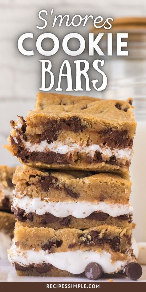 These fun S'mores Cookie Bars are the perfect variation to a classic campfire treat. Their texture is between a brownie and a cookie. These cookie bars are easy to make and have the perfect balance of chewy and crunchy. Cake Mix Cookies Christmas, Smores Bar Recipe, Smores Cookies Bars, Smores Cookie, Easy Smores, Cookie Bars Easy, Easy Bar Recipes, Campfire Desserts, Smores Dessert