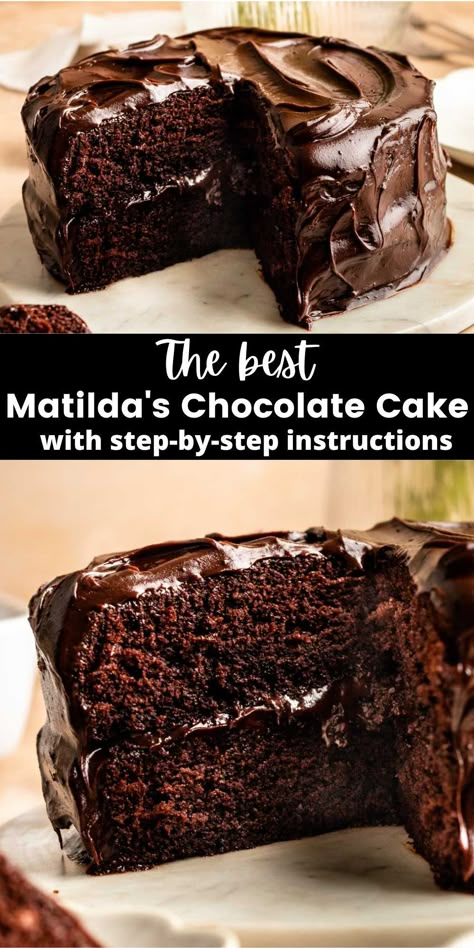 Matilda Chocolate Cake, One Bowl Chocolate Cake, Chocolate Cake Layers, Malt Shop, Cake Recipe Moist, Chocolate Cake Recipe Moist, Chocolate Fudge Frosting, Funnel Cakes, Chocolate Cake Recipe Easy