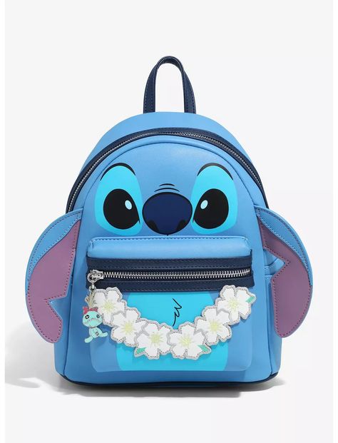 Add a tropical vibe to your look with this Lilo & Stitch-inspired mini backpack! Featuring a design of Stitch's face on the front with a lei applique on the front pocket, this bag also includes applique ears on the sides. With a figural Scrump zipper pull on the front pocket, adjustable straps, and a floral interior lining, this bag is perfect for trips to the beach, Disney Parks, and beyond Polyurethane; polyester Approx. 9" W x 11" H x 5" D Stitch Backpacks, Beach Disney, Stitch Merchandise, Stitch Things, Lilo And Stitch Merchandise, Stitch Backpack, Stitch Stuff, Stitch Clothes, Disney Bags