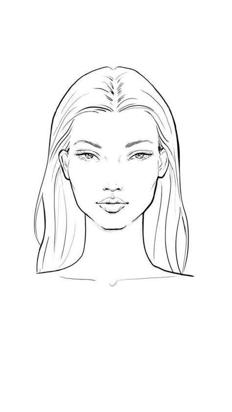 Girl Face Drawing Reference, Makeup Drawing Template, Face Template Makeup, Simple Face Drawing, Fashion Illustration Face, Face Outline, Flower Pattern Drawing, Girl Face Drawing, Female Face Drawing