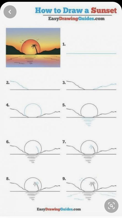 Sunset Drawing Easy, Sunset Painting Easy, Landscape Drawing Easy, Sunset Drawing, Easy Mason Jar Crafts, Easy Things To Draw, Pencil Drawing Ideas, Easy Drawings For Beginners, Cartoon Drawing Tutorial