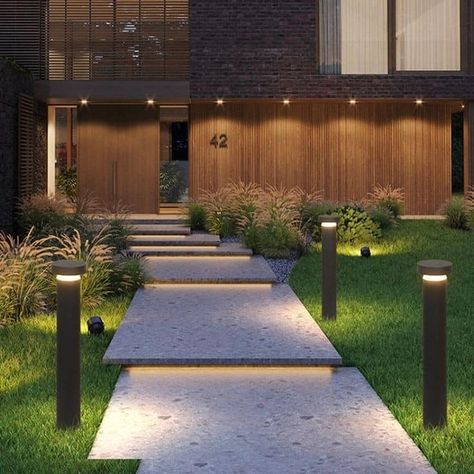 (20+) Facebook Mountain Architecture Design, Japandi Exterior, Dubai Landscape, Deck Walkway, Front Lighting, Outdoor Pathway Lighting, Lighting Exterior, Outdoor Lamps, Led Landscape Lighting