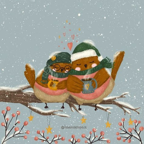 Karina💗 Illustrator on Instagram: "☕Hot drinks and cuddles to get warm and cozy on a cold winter day🐦❄❤ Having this combination I don't even mind the cold☺ What's the best way for you to stay cozy these days?💖 ⠀ ⠀ This is my entry for two wonderful winter challenges: ⠀ Week 2 "Warm and cozy" of #cozychristmaschallenge2021  💗 hosted by  ‪@colourlime ‬⁠ @peachys_pages⁠ @teri_the_butter⁠ ‪@mimimoo_illustration‬⁠ @annalunakdraws⁠ ⠀ And a prompt Day 5 "Robins" for #advent_challenge2021 ❤ hosted b Snow Illustration, Winter Drawings, Winter Illustration, I Love Winter, Winter Animals, Christmas Store, Christmas Drawing, How To Get Warm, Christmas Illustration