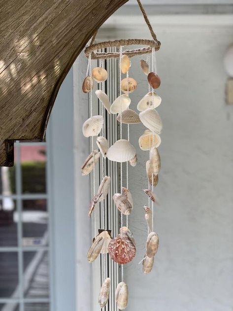 Bohemian Coastal Decor, Vintage Flower Fairy, Florida Seashells, Olive Shell, Porch Pergola, Seashell Wind Chimes, Beach Seashells, Shell Wind Chimes, Shell Mobile