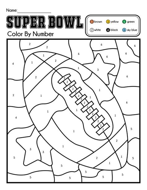 Free football coloring pages for NFL party or a Super Bowl color by number activity for kids. Football player printable color page and more. Nfl Coloring Pages Free Printable, Football Kids Crafts, Football Art Projects For Kids, Superbowl Coloring Pages, Holiday Color By Number Free Printables, Football Coloring Sheets, Super Bowl Coloring Pages, Football Season Crafts, Superbowl Preschool Activities