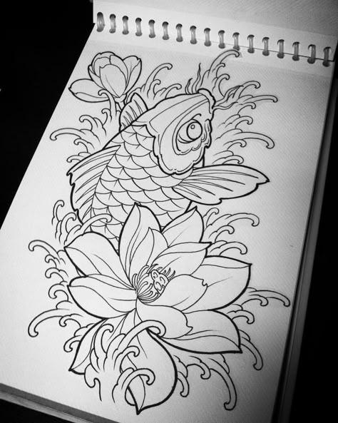 New School Tattoo Designs Sketches, Japanese Koi Fish Tattoo Design, Koi Fish Drawing Tattoo, Pez Koi Tattoo, Koi Fish Tattoo Design, Koi Dragon Tattoo, Geisha Tattoos, Koi Design, Japanese Koi Fish Tattoo