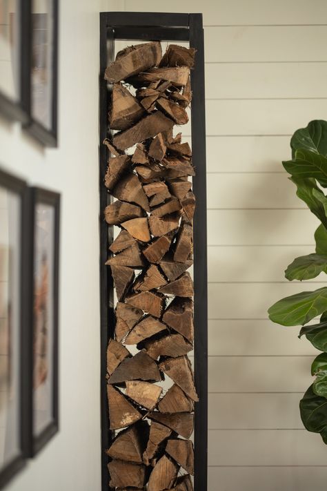 How to Build a DIY Indoor Firewood Storage Rack - Full Hearted Home Wood Storage Wall, Metal Wood Rack For Firewood, Diy Fireplace Wood Holder, How To Make A Firewood Holder, Diy Wood Holder Indoor, Firewood Indoor Storage, Firewood Holder Indoor Living Rooms, Wood Stacking Ideas Indoor, Log Storage Next To Fireplace