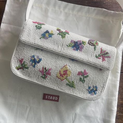 Brand new unreleased STAUD Tommy bag. Beaded floral.... - Depop Staud Bag Aesthetic, Staud Beaded Bag Outfit, Staud Tommy Beaded Bag, Staud Beaded Bag, Bead Clothes, Staud Tommy Bag, Staud Bags, Staud Handbags, Coquette Ballet