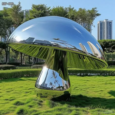 Large Polished Stainless Steel Mushroom Sculpture for Garden - Garden Metal Sculpture - 2 Outdoor Sculpture Ideas, Large Garden Sculpture, Sculpture For Garden, Mushroom Stuff, Metal Mushroom, Macro Fotografie, Mushroom Sculpture, Landscape Sculpture, Stainless Steel Sculpture