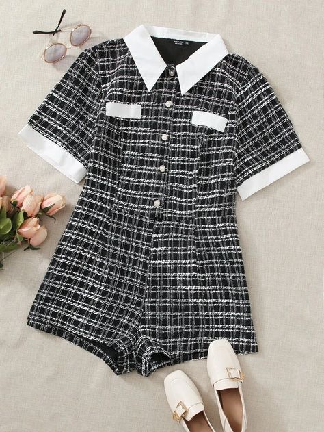 Channel Outfits Classy, Tweed Outfits, Tweed Romper, Channel Outfits, Diy Denim Jacket, E Girl Outfits, Korean Fashion Dress, Tomboy Style Outfits, Denim Diy