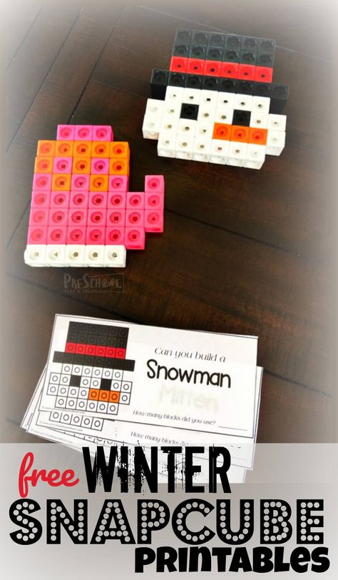 Winter Snap Cube Mats Free, Snap Cubes Activities Free Printables, Winter Pattern Block Mats, Cozy Cube Ideas Preschool, Winter Math Crafts Kindergarten, Snap Cubes Activities, Winter Printables Free, Snap Cube, January Themes