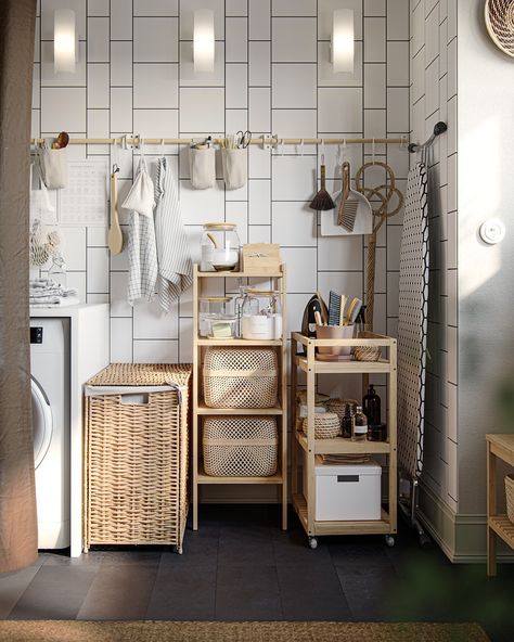 IKEA | Get creative with your laundry room storage 🧺 #LifeAtHome #RÅGRUND | Instagram Ikea Ragrund, Ragrund Ikea, Laundry Area Ideas, Galley Kitchen Renovation, Small Laundry Space, Ikea Laundry, Diy Laundry Room Makeover, Apartment Laundry, Utility Area