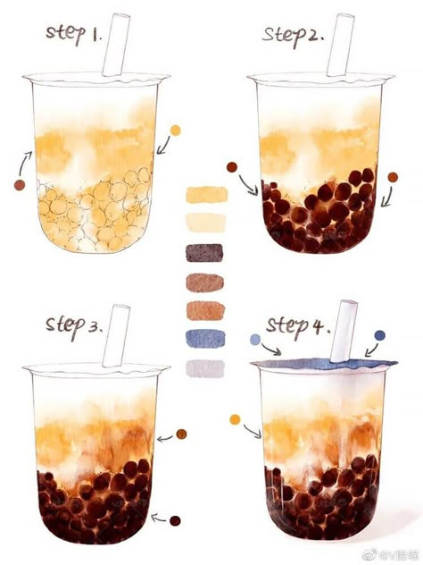 How to Paint Bubble Tea Akvarel Illustration, Watercolor Food Illustration, Beautiful Dawn, Desserts Drawing, Food Art Painting, 귀여운 음식 그림, Food Artwork, Watercolor Food, Food Illustration Art