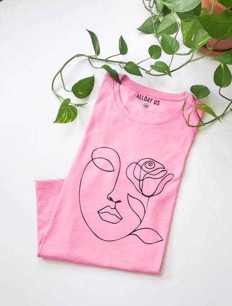 T Shirt Photography Ideas Products, Denim Jacket Embroidery, T-shirt Photography, Branded Outfits, T Shirt Painting, Rose T Shirt, Trendy Fashion Tops, Clothing Photography, Pink T Shirt