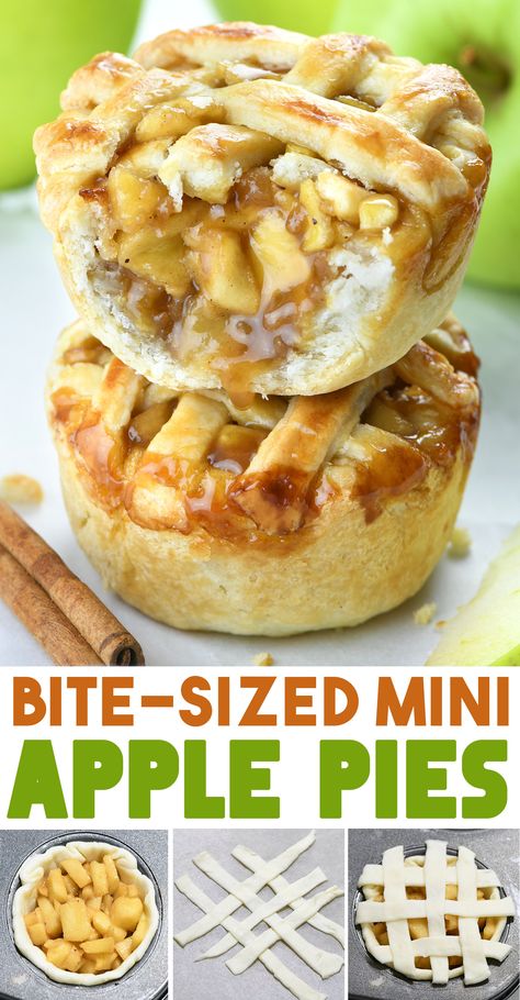 Bite-sized mini apple pies with a flaky crust and sweet apple filling, perfect for parties and holidays. Apple Pies Mini, Easy Mini Apple Pies, Apple Recipes Easy Healthy, Gluten Free Apple Recipes, Mini Apple Pie Recipe, Apple Recipes Healthy, Apple Puff Pastry, Caramel Filling, Apple Recipes Easy