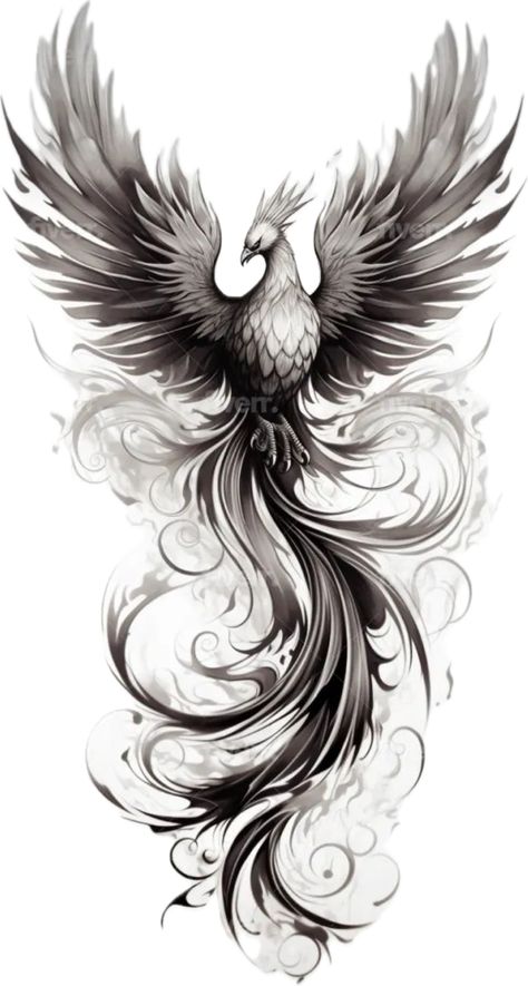 Raising Phoenix Tattoo, Pheonix Tattoo Stencils, Tattoo Pheonix, Small Tattoo Cover Up Ideas, Feniks Tattoo, Phoenix Tattoo Sleeve, Tattoos Fish, Phoenix Back Tattoo, Tato Phoenix