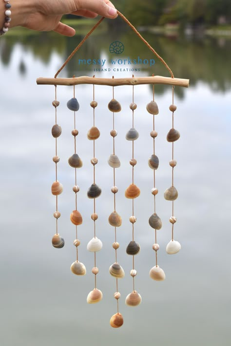 Seashell Wind Chime, Seashell Wind Chimes, South Padre Island Texas, Seashell Art Diy, Padre Island Texas, Sea Shells Diy, Deco Marine, Seashell Projects, Driftwood Projects