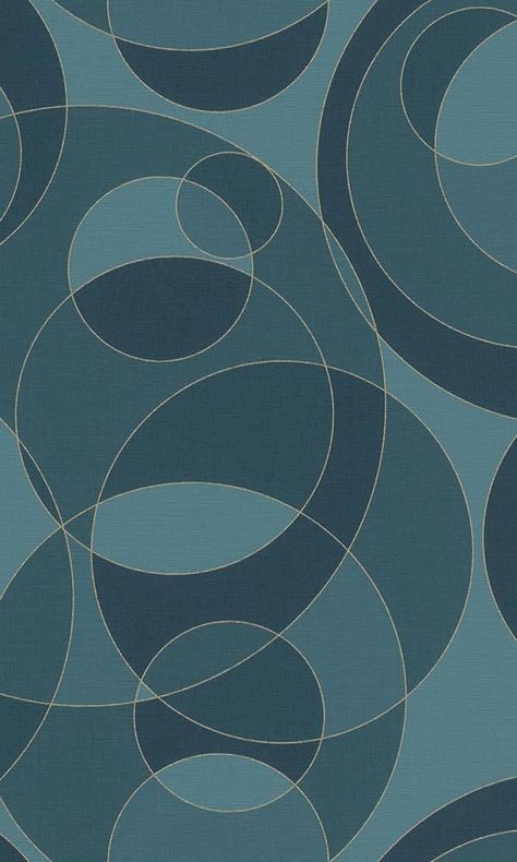 This geometric wallpaper features circles of all sizes overlapping each other to form an elegant abstract design. The solid metallic linework and colour blocked shapes are overlaid on a fine, fabric texture for a sophisticated look. Overlapping Shapes Design, Overlapping Circles Design, Geometric Art Abstract Patterns, Circle Design Pattern Graphics, Geometrical Shapes Design, Geometrical Wallpaper, Overlapping Pattern, Circle Geometric Pattern, Geometric Wallpaper Design