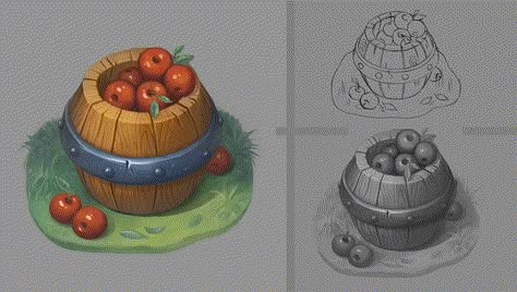 Prop Concept Art, Mobile Game Art, Ui Game Design, Barrel Art, Props Design, Props Concept, Apples To Apples Game, 2d Game Art, Apple Art