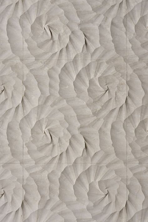 The resulting overall pattern is delicate and graceful in the details, yet strong and expressive in its modular repetition. Wall Covering Texture, Wall Cladding Texture, Wall Panelling Design, Trowel Texture, Cornice Detail, Interior Wall Texture, Cladding Texture, Natural Stone Cladding, Art Plaster