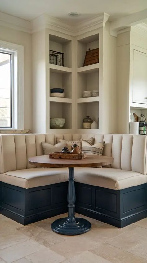 13 Kitchen Island Banquette Seating Ideas Bookshelf Banquette, Kitchen Banquette Ideas Corner, Banquette Table Ideas, Diner Booth In Kitchen, Kitchen Island Built In Seating, Built In Banquette Kitchen, Kitchen Island With Banquette Seating, Built In Seating Kitchen, Island Banquette Seating