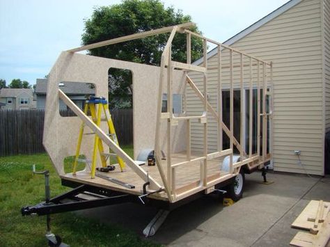 Home built camper in progress. Homemade Camper How To Build, Diy Trailer Camper, Homemade Camper Trailer, Diy Travel Trailer, Homemade Camper, Diy Camper Trailer, Cargo Trailer Camper, Trailer Diy, Tiny Camper