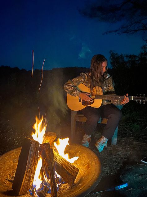 Singing Around The Campfire, Campfire Guitar Aesthetic, Obx Character, Retreat Branding, Solo Stove, Cottage Core Art, Pool House Plans, Mountain Camping, Camp Rock