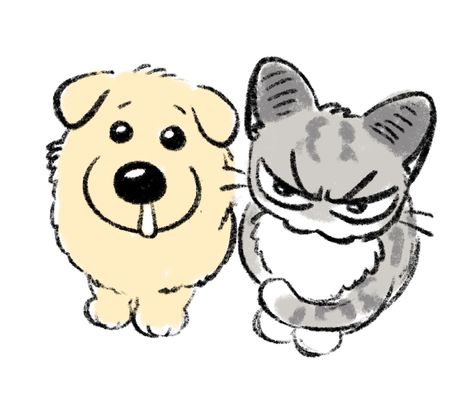 Dog And Cat Drawing, Cat And Dog Drawing, Unusual Animal Friendships, Animal Friendships, Drawing Logo, Goofy Drawing, A Monkey, Arte Sketchbook, A Deer