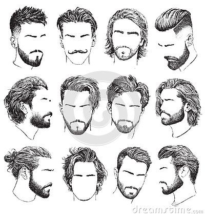 Mens Hairstyles With Beard, Hair Vector, Gents Hair Style, Mens Hairstyles Thick Hair, Cool Mens Haircuts, Drawing Hair, Hair Sketch, Beard Hairstyle, Men Haircut Styles