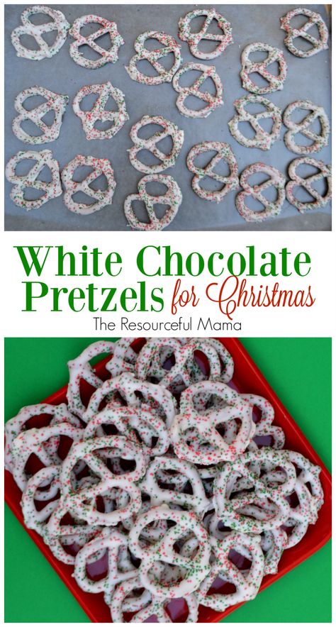 White Chocolate Pretzels for Christmas - The Resourceful Mama Chocolate Pretzels Christmas, Pretzels Christmas, Chocolate Covered Pretzels Christmas, Fun Foods To Make, White Chocolate Covered Pretzels, Window Ornaments, White Chocolate Pretzels, Covered Pretzels, Xmas 2022