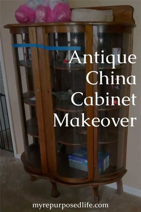 Repurpose Curio Cabinet, China Cabinet Redo Before And After, Curio Cabinet Redo, Painted Curio Cabinets, Curio Cabinet Makeover, Small China Cabinet, Repurposed China Cabinet, Glass China Cabinet, Antique Curio Cabinet