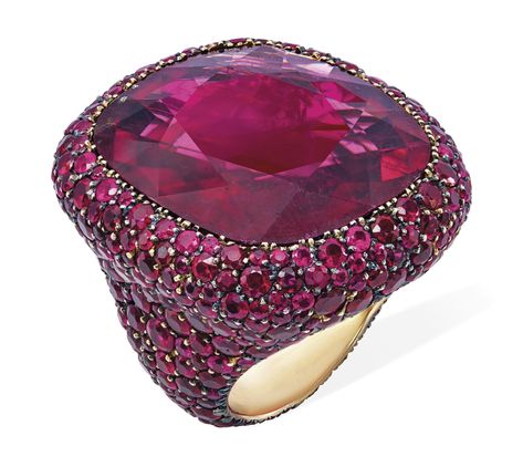 TOURMALINE AND RUBY RING, MICHELE DELLA VALLE | Jewelry, ring | Christie's Art Deco Diamond Brooch, Rare Diamond, Sapphire Cocktail Ring, Sea House, Blue Diamond Ring, Diamond Bows, 12 November, Rings Collection, Bow Ring