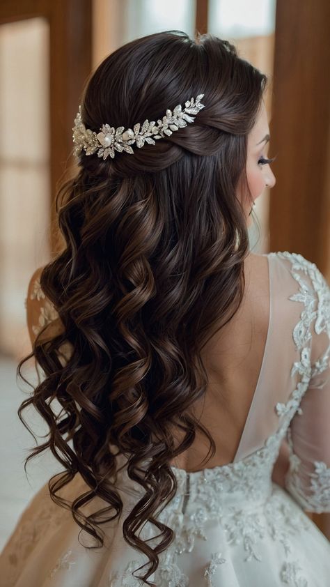 Looking for bridal hairstyle inspiration for your long hair Check out our collection of elegant and easy bride hairstyles for long hair Whether you're considering a side bridal style or a vintage look we've got you covered From veil half updos to simple braided styles we have brunette loose waves flower style ideas and more Perfect for creating a stunning bridal look that suits your wedding theme Wedding Princess Hair, Waterfall Hairstyle Wedding Indian, Elegant Bride Hairstyles Classy, Wedding Hairstyles For Long Hair To The Side, Bridal Long Hair Down, Bridal Hair Down Brunette, Bd Hairstyles, Bridal Hair To The Side, Wedding Hairstyles For Long Hair Elegant