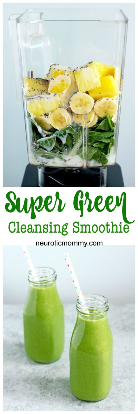 Super Green Cleansing Smoothie – NeuroticMommy Best Healthy Smoothie Recipe, Fresh Fruit Smoothies, Resep Smoothie, Smoothie Cleanse, Breakfast Smoothie Recipes, Smoothie Detox, Essential Vitamins And Minerals, Healthy Shakes, Healthy Smoothie Recipes