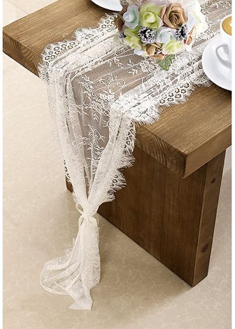 Lace Table Runner, Chic Bridal Showers, Lace Runner, Chair Sash, Table Overlays, Lace Table Runners, Dinner Table Decor, Table Runners Wedding, Wedding Reception Tables