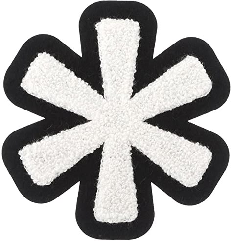 Amazon.com: M&J Trimming Iron On Numbers - Varsity Chenille !#$&?@ Patches - Iron Adhesive or Sew On Appliques - Decorative 2.5" White Symbols with Black Border - @ Symbol, Patch Design Ideas, Chenille Patches, Iron On Letters, Texture Graphic Design, Black Patch, Patches Fashion, M J, Number 4