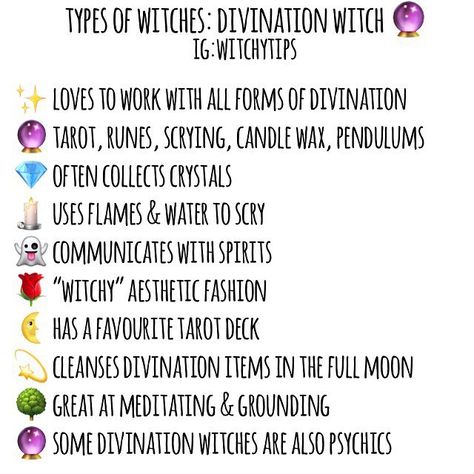 🔮 DIVINATION WITCH 🔮 A witch who is skilled in practicing all forms of divination. They usually have a preferred method but tarot cards are… Witch Types, Types Of Witchcraft, Types Of Witches, Divination Witch, Divination Methods, Witch Things, Witch Tips, Which Witch, Grimoire Book