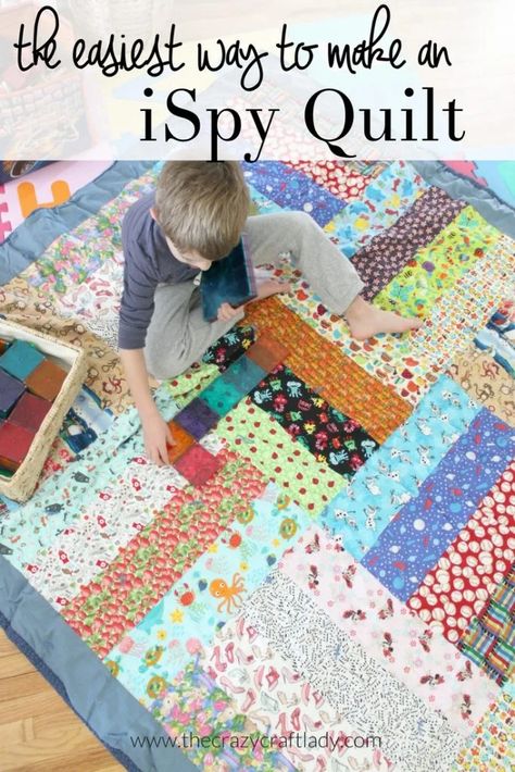 The easiest way to make an iSpy quilt for kids - follow this simple ispy quilt pattern that can be customized to any size Project Linus Quilts Free Pattern, Crazy Quilt Patterns, Simple Patchwork Quilt, Quick Kids Crafts, Quilts Designs, Kid Quilts Patterns, Quilt Pictures, Kid Quilts, Boys Quilt Patterns