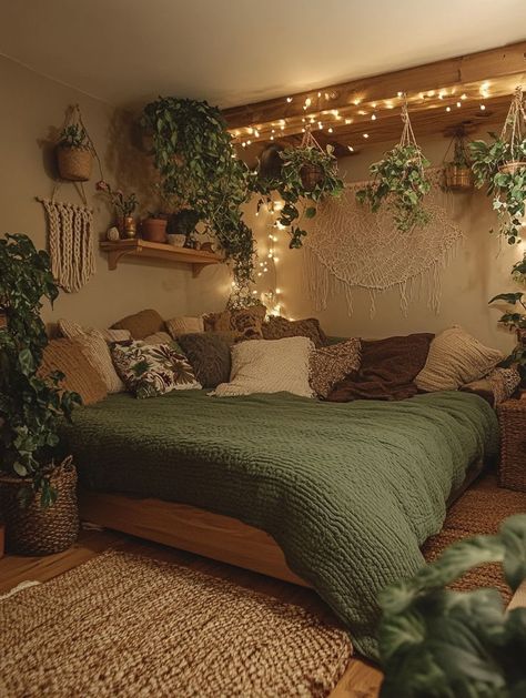 Rainforest Aesthetic Room, Basement Room Ideas Aesthetic, Cottage Vibe Bedroom, Rainforest Room Ideas, Jungle Bedroom Aesthetic, Rainforest Bedroom Ideas, Rich Bedroom Aesthetic, Home Bedroom Refresh, Rainforest Bedroom