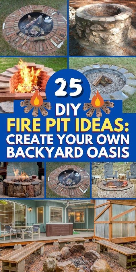 Create a warm gathering spot with these DIY fire pit ideas. Do It Yourself Fire Pit, Fire Pit Inspiration, Brick Fire Pit Ideas Backyard, Backyard Fire Pit Ideas Diy, Diy Fire Pit Ideas Backyard, Diy Fire Pit Ideas Cheap Simple, Diy Firepits Backyard Ideas, Fire Pit Ideas Backyard Diy, Cheap Fire Pit Ideas