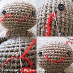 Mund aufsticken - How to embroider mouth ~ Amigurumi crochet patterns ~ K and J Dolls / K and J Publishing Crocheted Stuffed Animals, Amigurumi Tips, Confection Au Crochet, Pola Amigurumi, Crochet Tips, Crochet Diy, Love Crochet, Crochet For Kids, Crochet Stuff