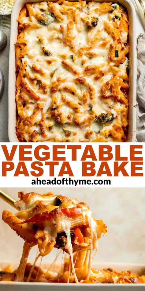 Vegetable Pasta Bake Pasta With Marinara Sauce And Vegetables, Vegetable Baked Pasta, Baked Pasta With Vegetables, Meatless Pasta Meals, Pasta Bake Recipes Vegan, Baked Spaghetti Vegetarian, Veggie Pasta Bake Recipes, Vegetable Baked Ziti Recipe, Pasta Bake With Veggies