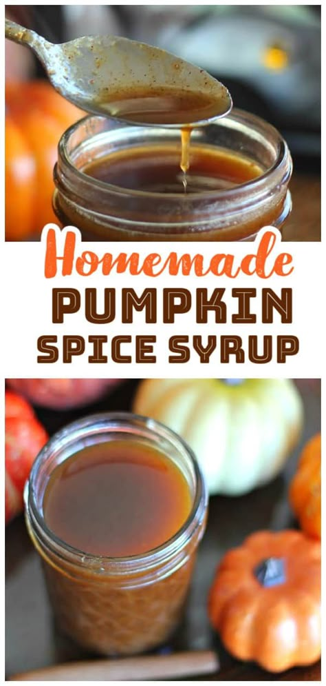 Homemade Pumpkin Spice Syrup & Latte Recipe Pumpkin Spice Syrup Recipe, Homemade Pumpkin Spice Syrup, Fried Dandelions, Flavoured Coffee, Shakes Healthy, Coffee Syrups, Starbucks Pumpkin Spice Latte, Pumpkin Syrup, Pumpkin Spiced Latte Recipe